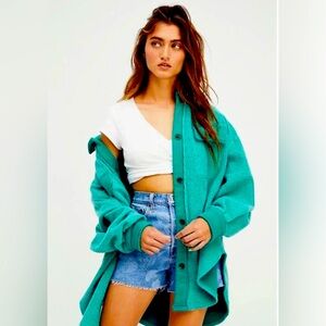 FREE PEOPLE Ruby oversized fleece button closure watermelon green Jacket